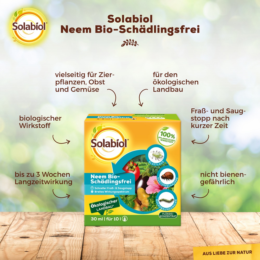 Solabiol Neem Bio-Schädlingsfrei Langzeitwirkung durch komplette Aufnahme ins Blatt 30 ml 